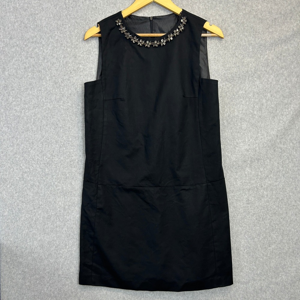 Zara Black Sleeveless Shift Dress Embellished Rhinestone Neckline Size Medium